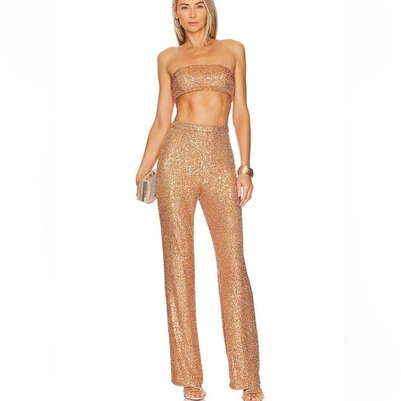 Camila Coelho Pants - Camila Coelho Calvin Sequins Pant in Gold.Size XS